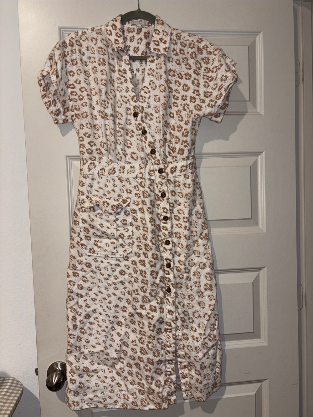 Joie White Midi Shirt Dress with Tan Leopard Print